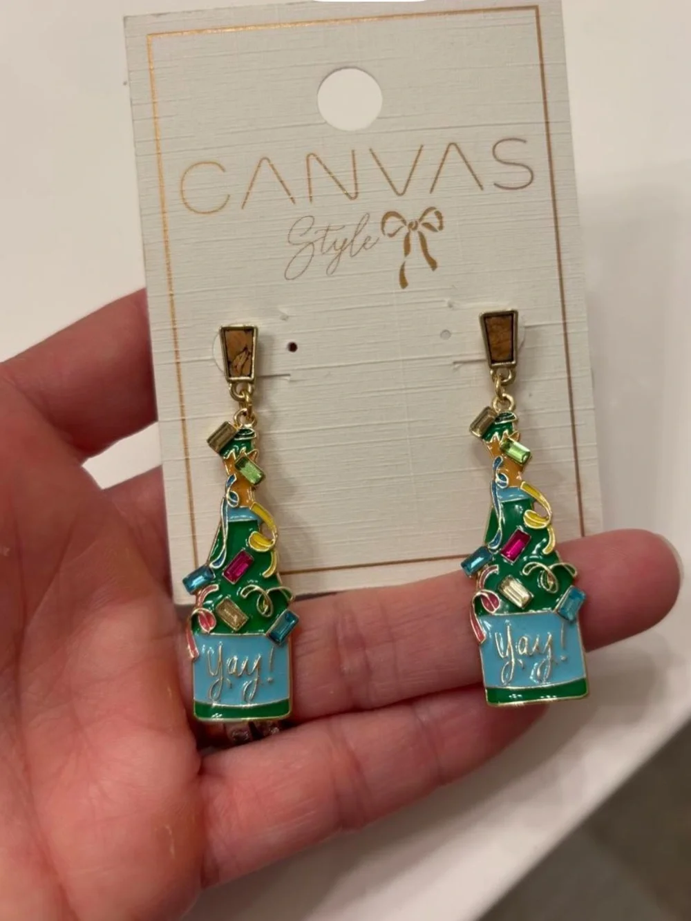 Yay! Celebration Party Bottle Earrings — Green & Light Blue